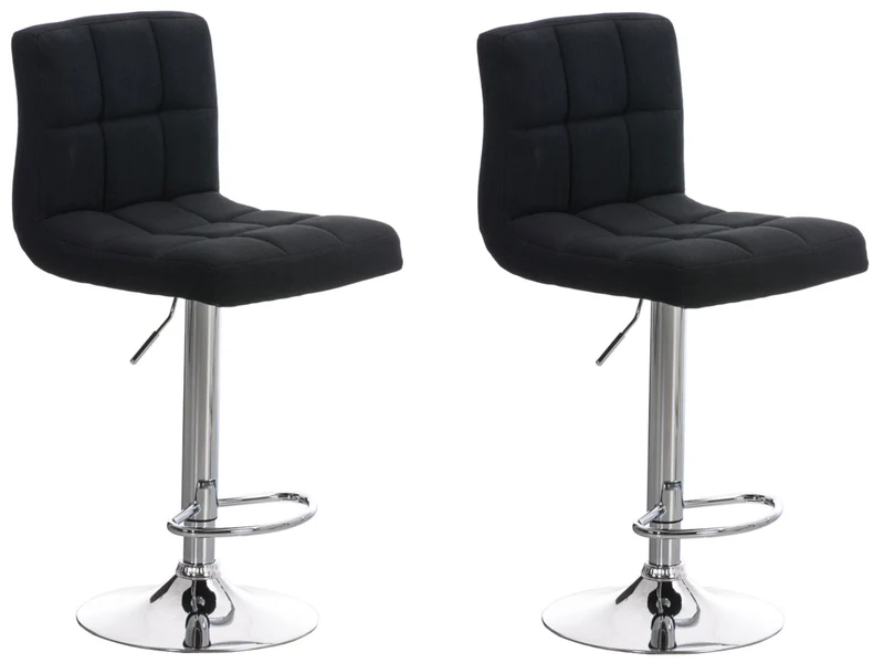 Lot de 2 tabourets de bar design rétro moderne surpiqûres carrées en tissu noir et métal chromé 10_0006474