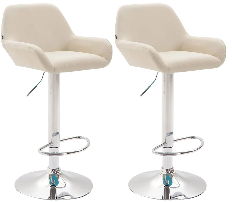 Lot de 2 tabourets de bar avec repose-pieds et accoudoirs en similicuir crème piètement en trompette métal chromé 10_0006057