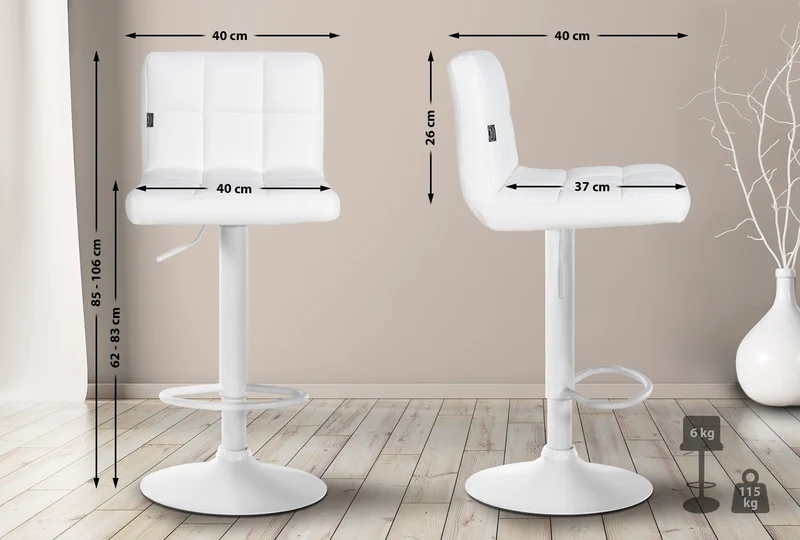Lot de 2 tabourets de bar en PVC blanc coutures décoratives piètement métal blanc 10_0005988