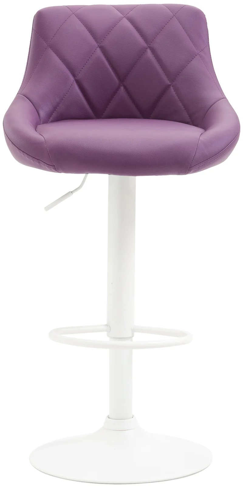 Tabouret de bar x1 pivotant hauteur réglable en similicuir violet surpiqûres décoratives cadre en métal blanc 10_0005899