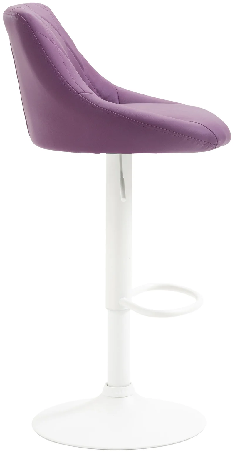 Tabouret de bar x1 pivotant hauteur réglable en similicuir violet surpiqûres décoratives cadre en métal blanc 10_0005899