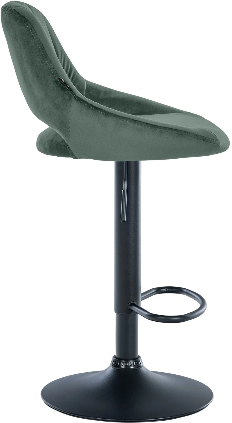 Lot de 2 tabourets de bar réglables en velours vert dossier ajouré et pied métal noir 10_0005585