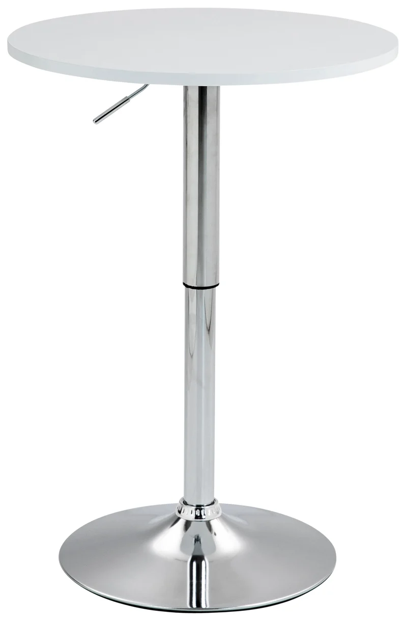 Table de bar réglable en hauteur Ø60 cm – Plateau bois blanc rond pied trompette métal stable et moderne 10_0009152