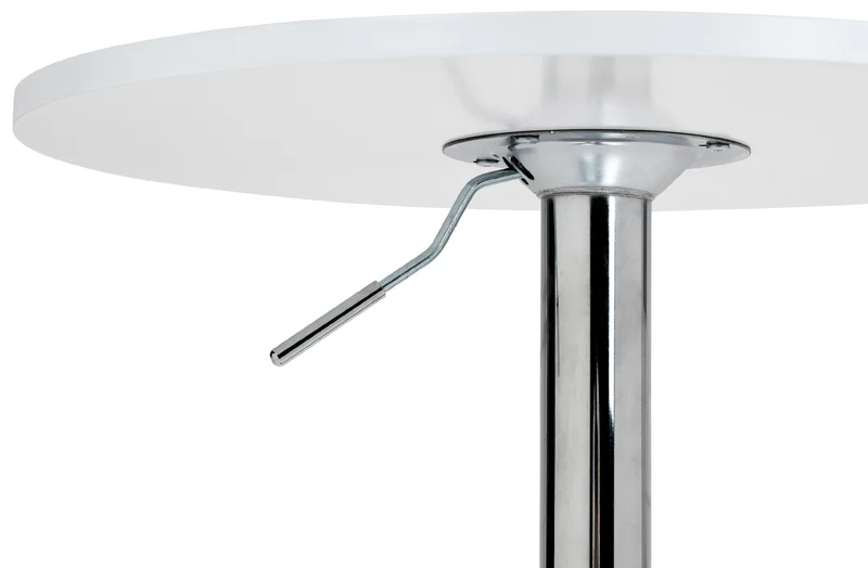 Table de bar réglable en hauteur Ø60 cm – Plateau bois blanc rond pied trompette métal stable et moderne 10_0009152