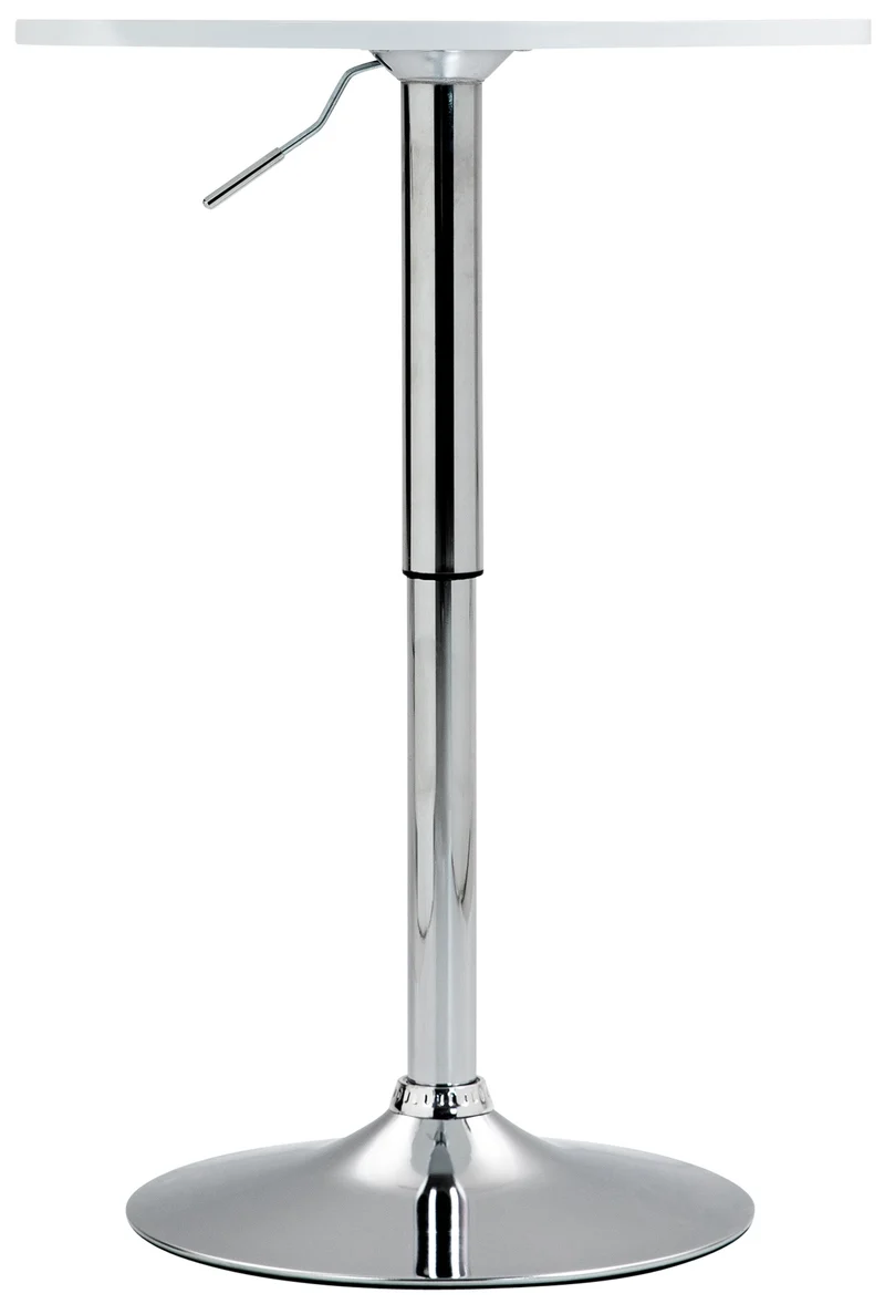 Table de bar réglable en hauteur Ø60 cm – Plateau bois blanc rond pied trompette métal stable et moderne 10_0009152