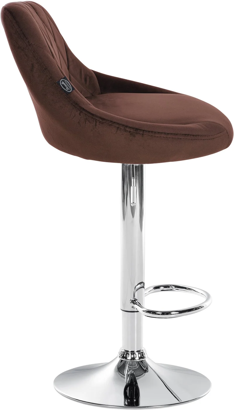 Set de 2 tabourets de bar coutures décoratives losanges assise en velours marron et cadre en métal chromé TDB10768