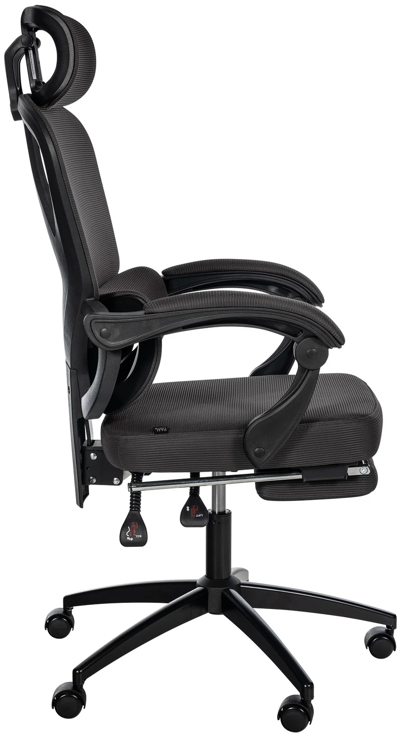 Fauteuil de bureau ergonomique avec appui-tête réglable soutien lombaire et repose-pieds extensible en maille noir BUR10706