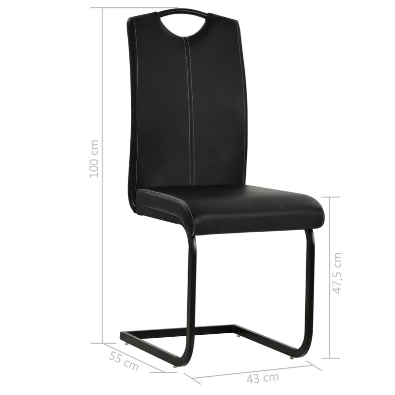 Lot de 2 chaises de salle à manger cuisine cantilever design contemporain synthétique noir CDS020374