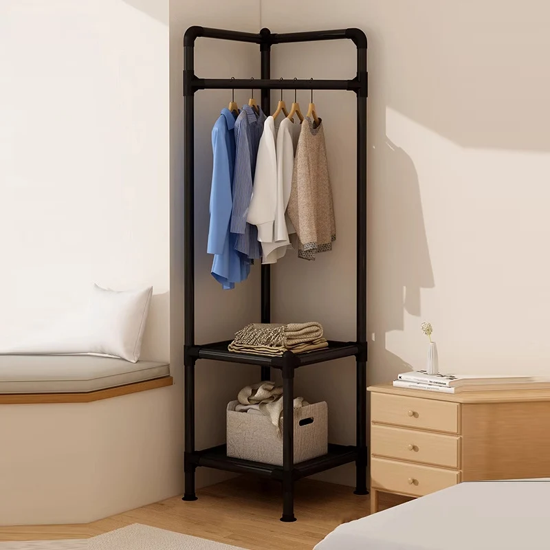 Modern Simplicity Rectangular Carbon Steel Fabric Corner Storage Cabinet 2-Tier For Bedroom