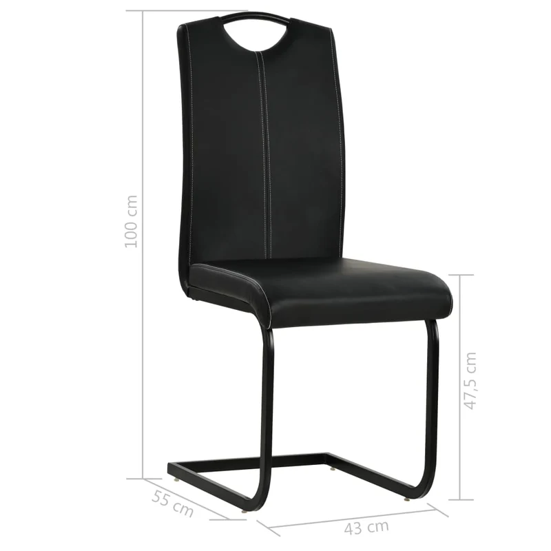 Lot de 4 chaises de salle à manger cuisine cantilever style moderne en synthétique noir CDS021418