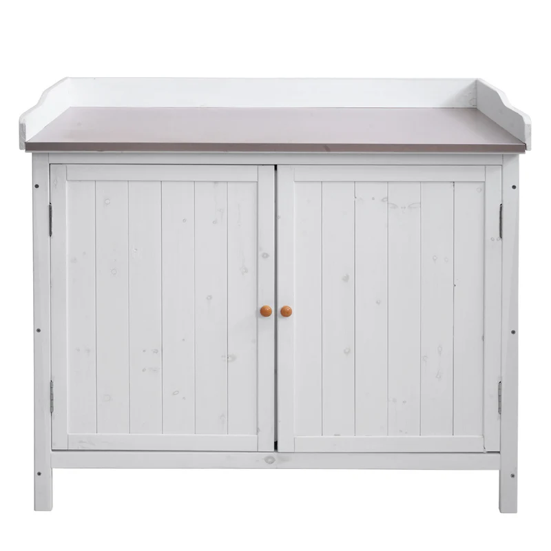 Table à plantes armoire de jardin avec plan de travail et espace de rangement en bois de sapin 86x104x52 cm blanc 04_0005752