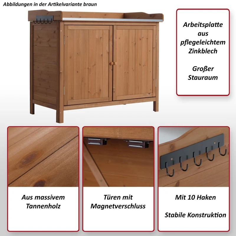 Table à plantes armoire de jardin avec plan de travail et espace de rangement en bois de sapin 86x104x52 cm blanc 04_0005752