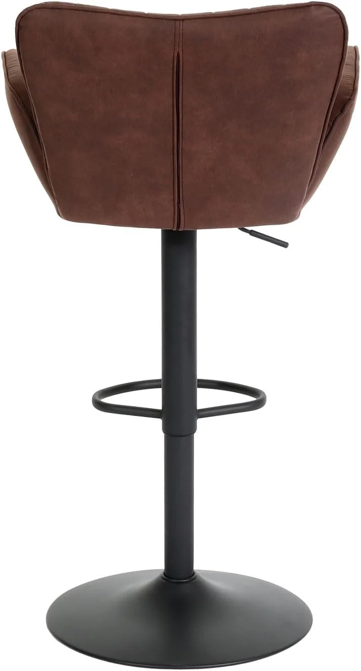 Lot de 2 tabourets de bar chaise haute avec accoudoir repose-pieds rotatif en tissu marron foncé base en fer noir TDB04091