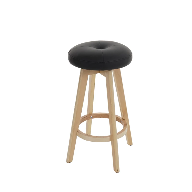 Tabouret de bar chaise de comptoir x1 avec repose-pieds pivotant en PVC noir et bois clairs 04_0008595