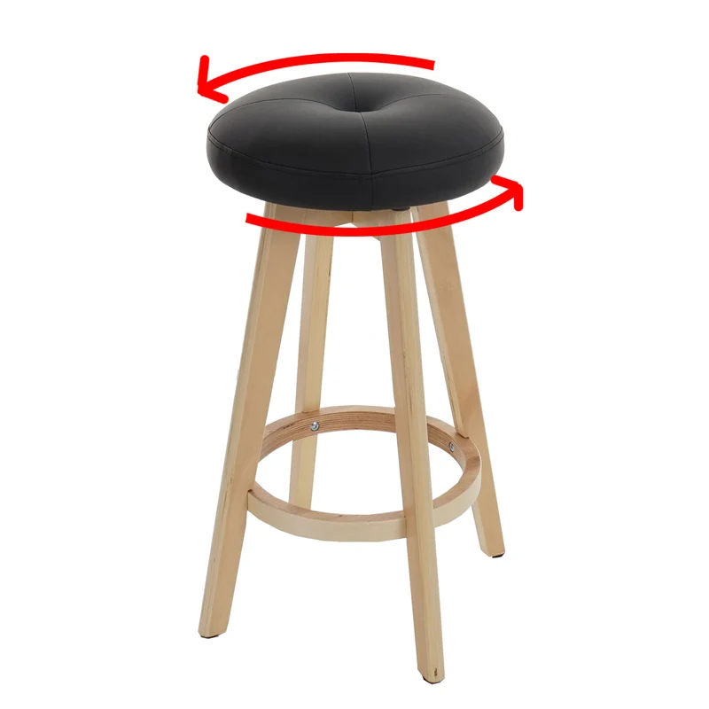 Tabouret de bar chaise de comptoir x1 avec repose-pieds pivotant en PVC noir et bois clairs 04_0008595