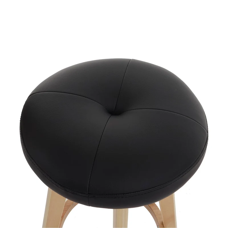 Tabouret de bar chaise de comptoir x1 avec repose-pieds pivotant en PVC noir et bois clairs 04_0008595