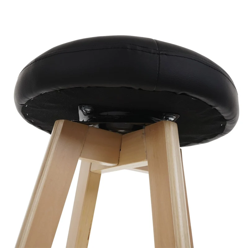 Tabouret de bar chaise de comptoir x1 avec repose-pieds pivotant en PVC noir et bois clairs 04_0008595