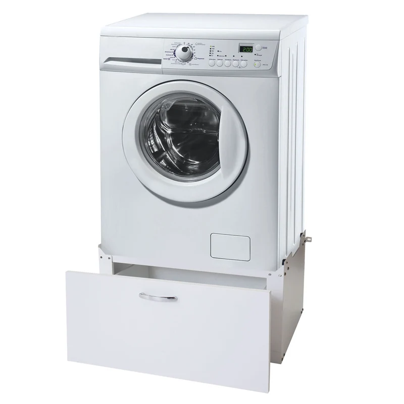 Meuble bas pour machine à laver avec tiroir avec tiroir 33 x 61 x 52 cm MDF et acier blanc 04_0007833