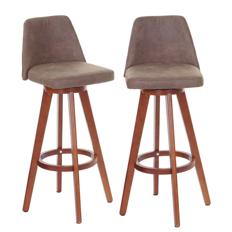 Lot de 2 tabourets de bar chaise de comptoir pivotant cadre en bois assise textile vintage marron 04_0007453