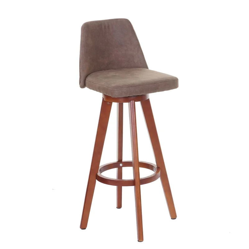 Lot de 2 tabourets de bar chaise de comptoir pivotant cadre en bois assise textile vintage marron 04_0007453