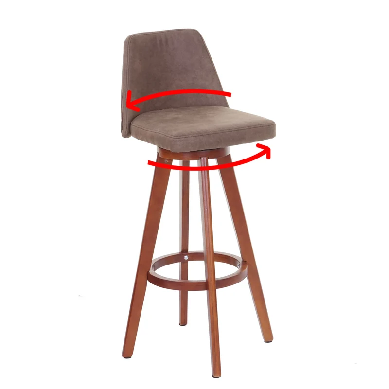 Lot de 2 tabourets de bar chaise de comptoir pivotant cadre en bois assise textile vintage marron 04_0007453