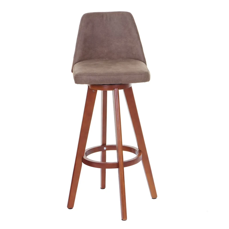 Lot de 2 tabourets de bar chaise de comptoir pivotant cadre en bois assise textile vintage marron 04_0007453