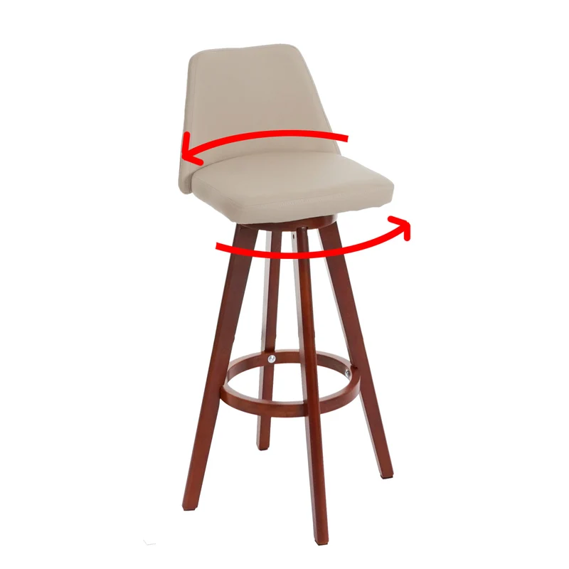 Lot de 2 tabourets de bar chaises comptoir rotatif en PVC crème et bois 04_0007455