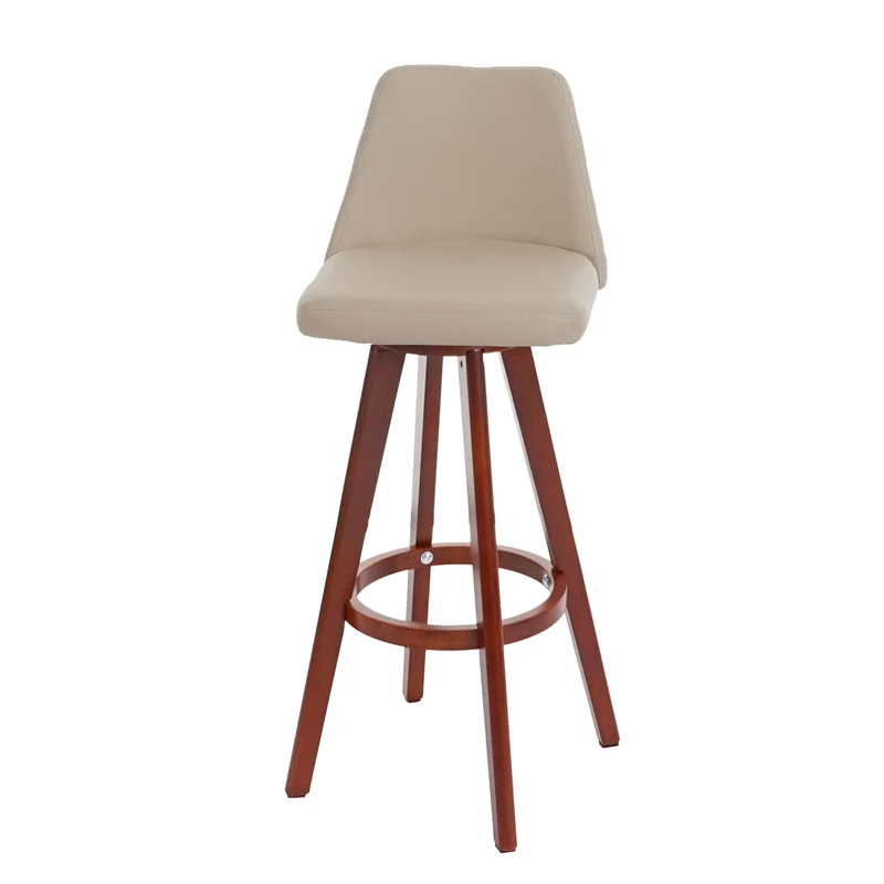 Lot de 2 tabourets de bar chaises comptoir rotatif en PVC crème et bois 04_0007455