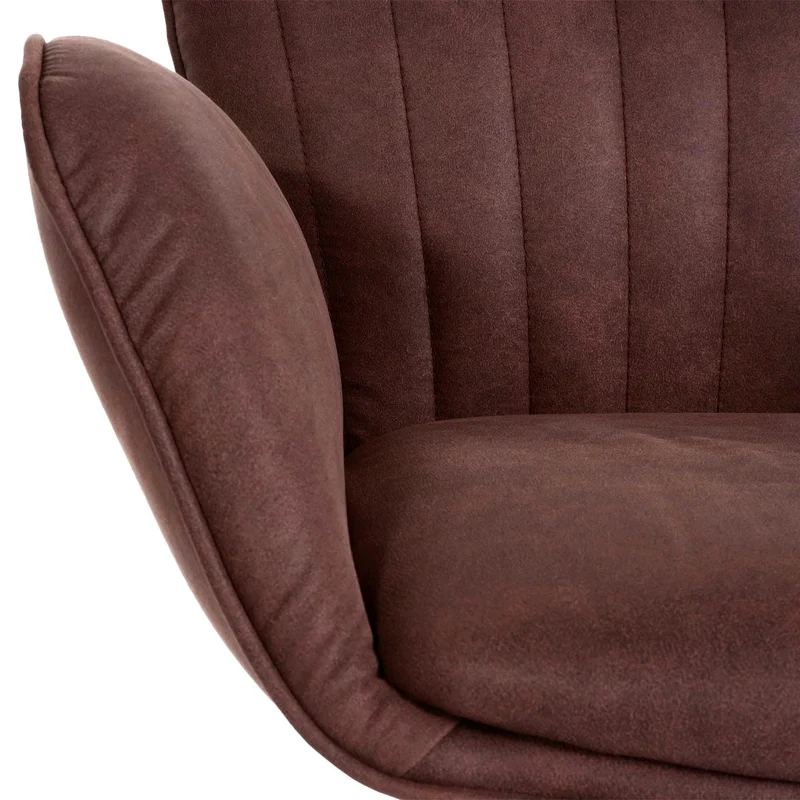 Tabouret de bar x1 pivotant avec accoudoir repose-pieds rotatif en tissu marron foncé base métal noir 04_0008590