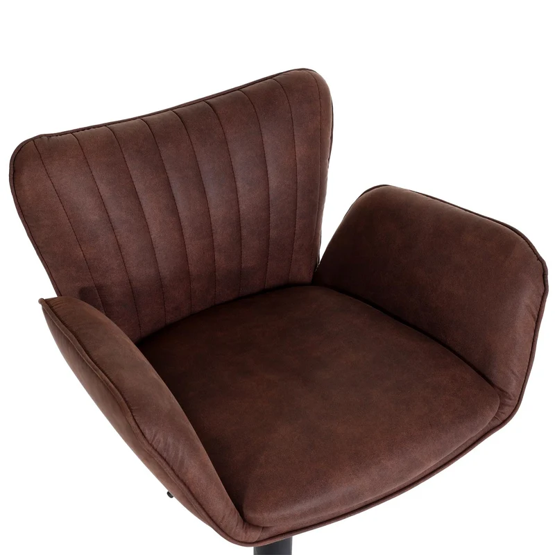 Tabouret de bar x1 pivotant avec accoudoir repose-pieds rotatif en tissu marron foncé base métal noir 04_0008590