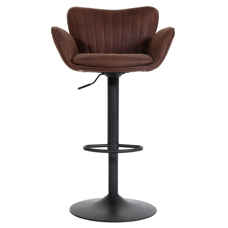 Tabouret de bar x1 pivotant avec accoudoir repose-pieds rotatif en tissu marron foncé base métal noir 04_0008590