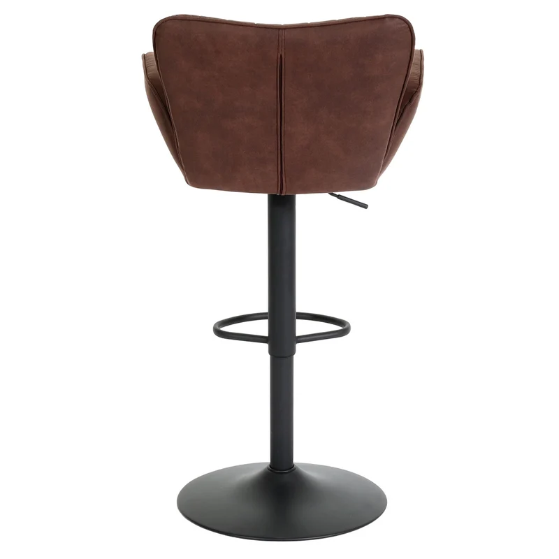 Tabouret de bar x1 pivotant avec accoudoir repose-pieds rotatif en tissu marron foncé base métal noir 04_0008590