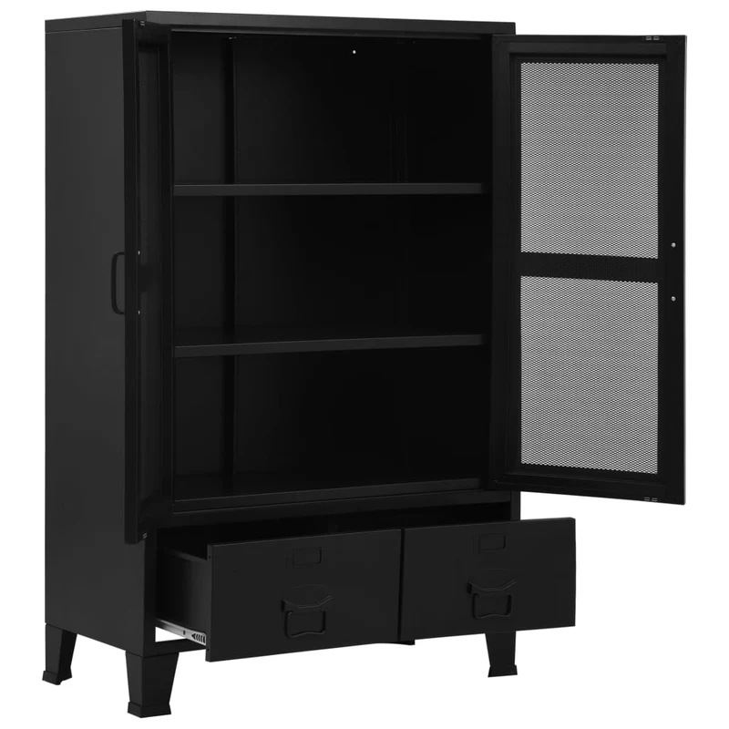 Meuble de bureau armoire de rangement avec 3 compartiments et 2 tiroirs avec porte-noms 75 x 40 x 120 cm acier noir DEC024459