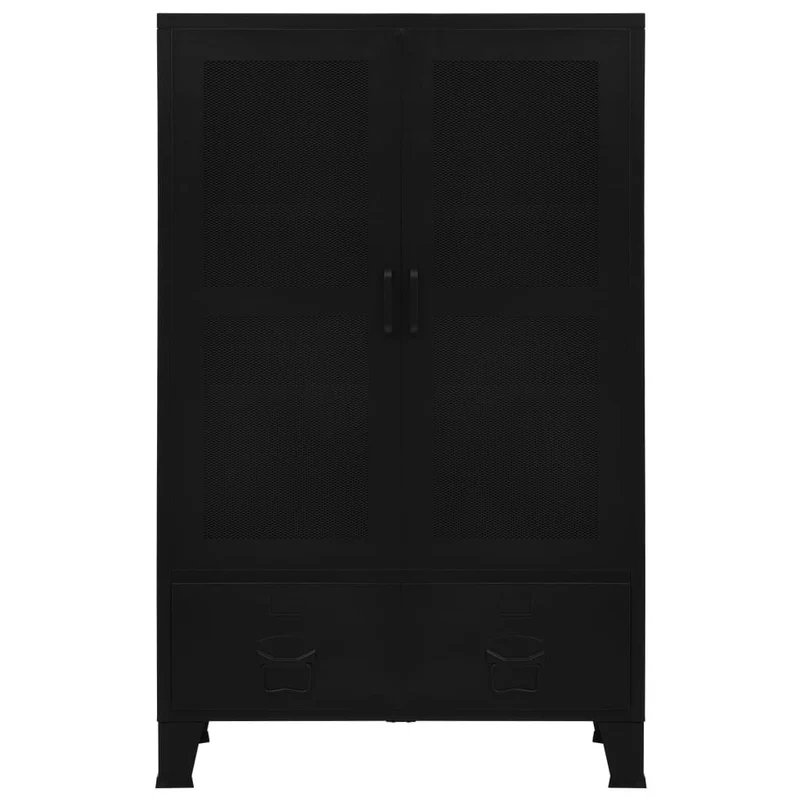 Meuble de bureau armoire de rangement avec 3 compartiments et 2 tiroirs avec porte-noms 75 x 40 x 120 cm acier noir DEC024459