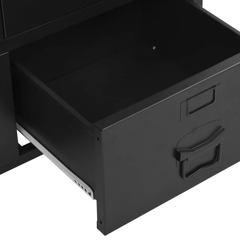 Meuble de bureau armoire de rangement avec 3 compartiments et 2 tiroirs avec porte-noms 75 x 40 x 120 cm acier noir DEC024459