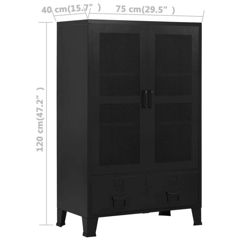 Meuble de bureau armoire de rangement avec 3 compartiments et 2 tiroirs avec porte-noms 75 x 40 x 120 cm acier noir DEC024459