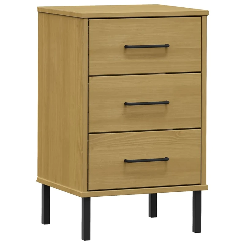 Table de chevet 3 tiroirs avec pieds en métal 40 x 35 x 64,5 cm en bois pin massif marron DEC033249
