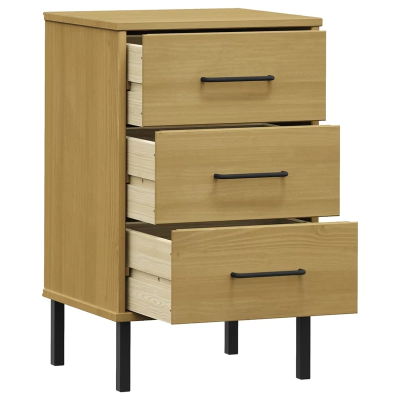 Table de chevet 3 tiroirs avec pieds en métal 40 x 35 x 64,5 cm en bois pin massif marron DEC033249