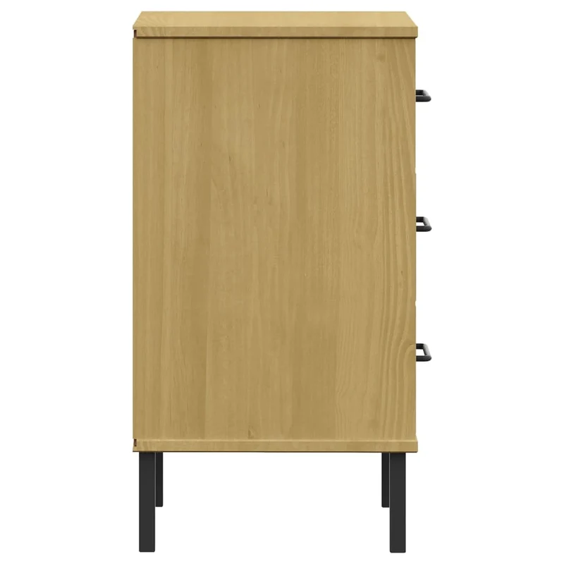 Table de chevet 3 tiroirs avec pieds en métal 40 x 35 x 64,5 cm en bois pin massif marron DEC033249