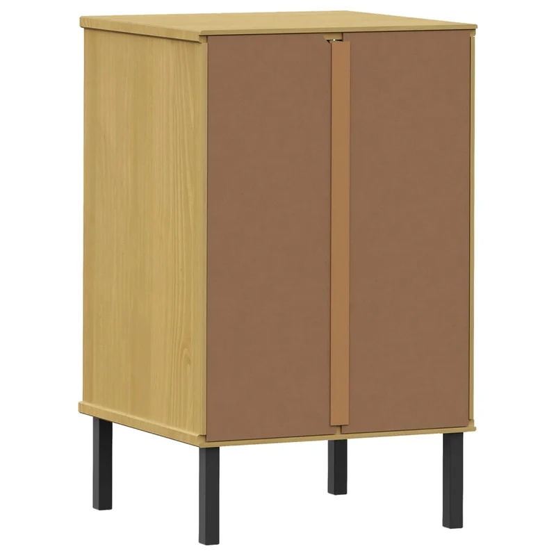 Table de chevet 3 tiroirs avec pieds en métal 40 x 35 x 64,5 cm en bois pin massif marron DEC033249