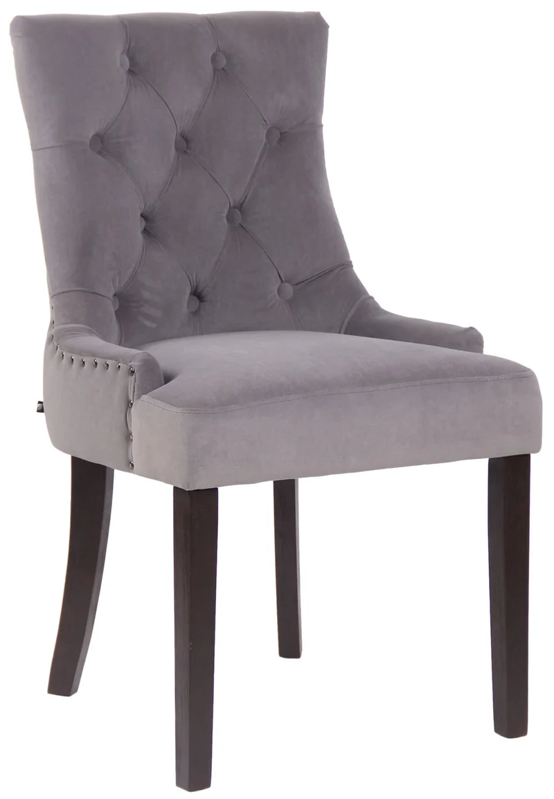 Chaise de salle à manger x1 design antique capitonné en velours gris avec 4 pieds en bois marron 10_0001931