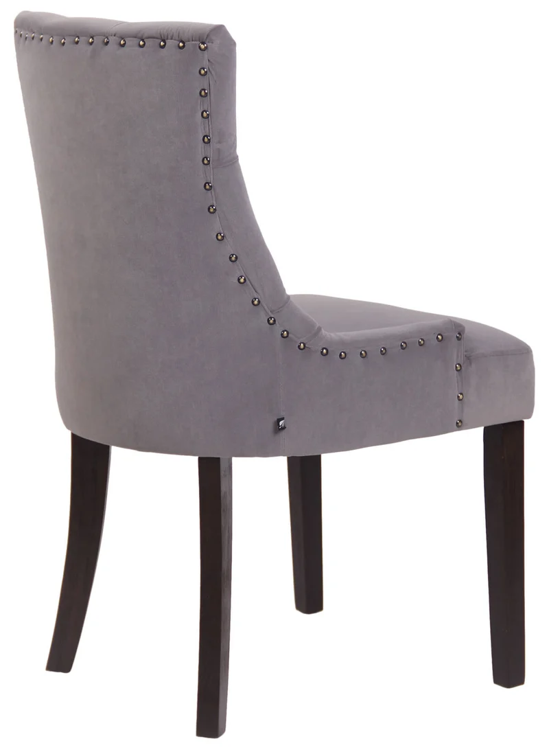Chaise de salle à manger x1 design antique capitonné en velours gris avec 4 pieds en bois marron 10_0001931