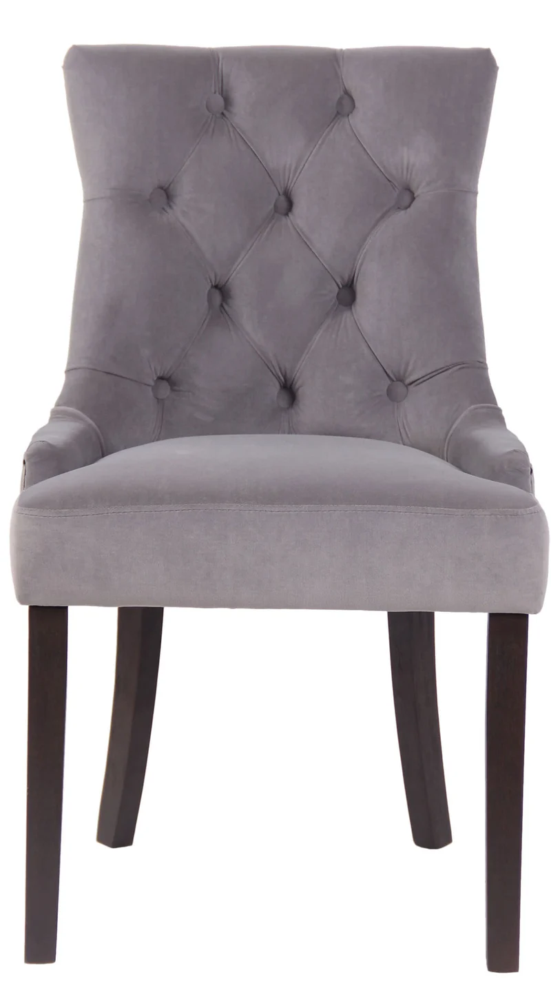 Chaise de salle à manger x1 design antique capitonné en velours gris avec 4 pieds en bois marron 10_0001931