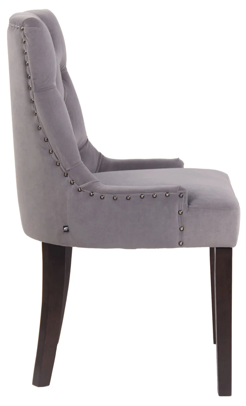 Chaise de salle à manger x1 design antique capitonné en velours gris avec 4 pieds en bois marron 10_0001931