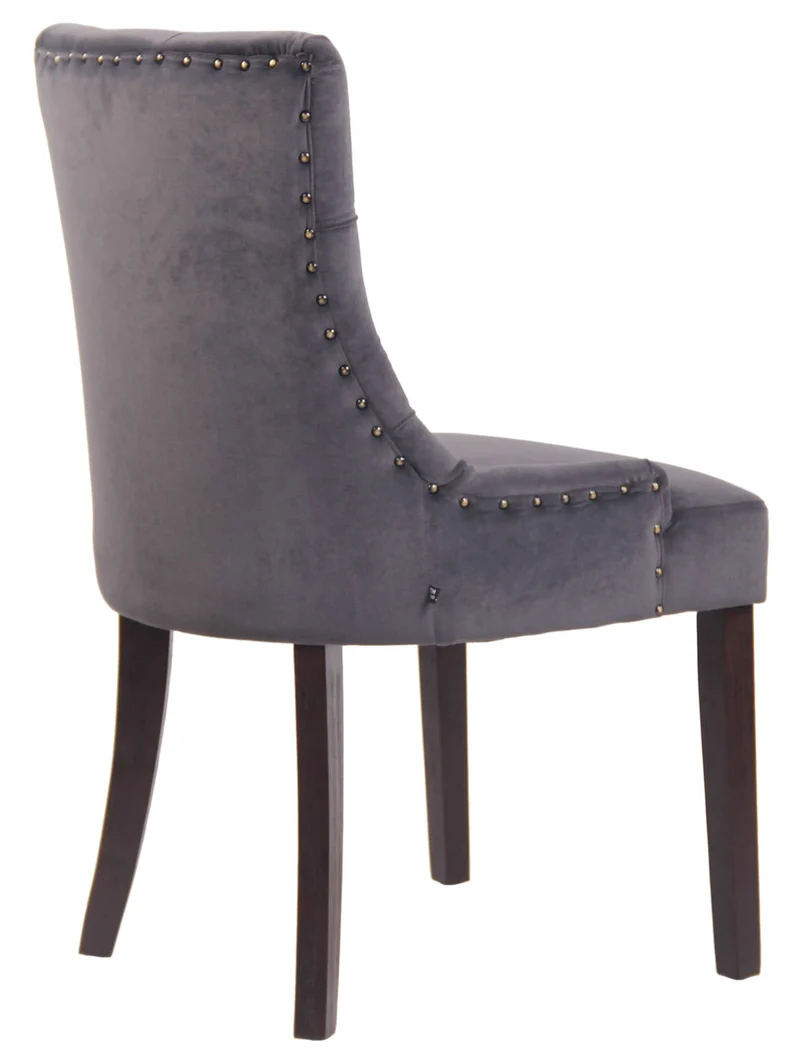 Chaise de salle à manger x1 design antique capitonné en velours gris foncé avec 4 pieds en bois marron 10_0001932