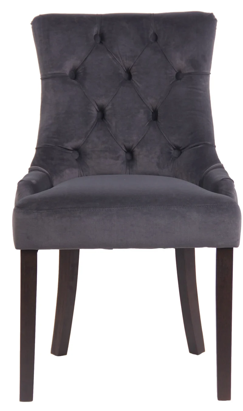 Chaise de salle à manger x1 design antique capitonné en velours gris foncé avec 4 pieds en bois marron 10_0001932