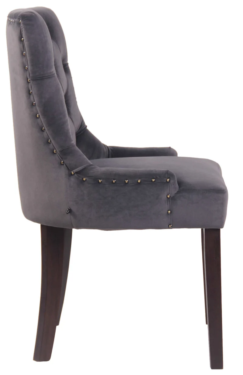 Chaise de salle à manger x1 design antique capitonné en velours gris foncé avec 4 pieds en bois marron 10_0001932