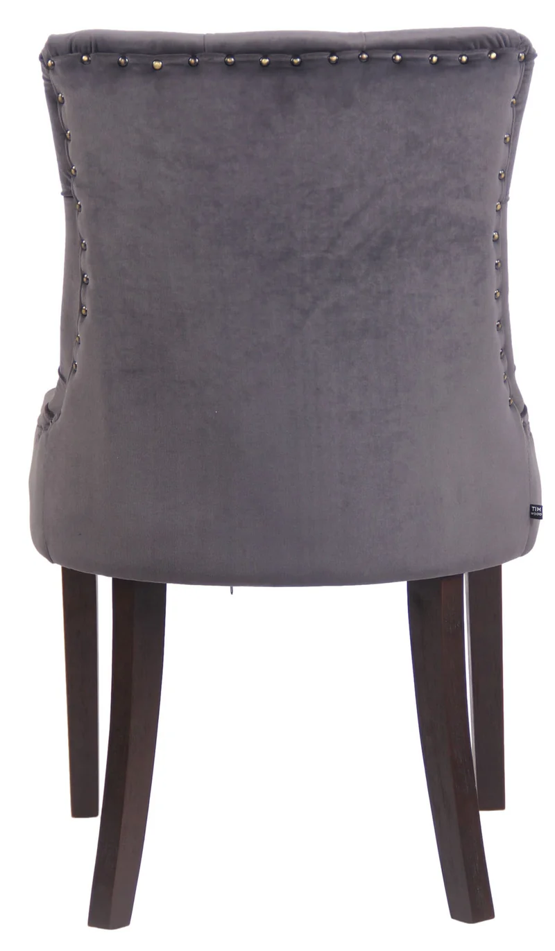 Chaise de salle à manger x1 design antique capitonné en velours gris foncé avec 4 pieds en bois marron 10_0001932