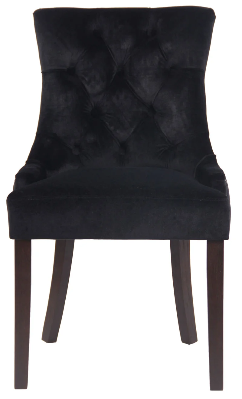 Chaise de salle à manger assise design classique boutons décoratifs en velours noir et pieds en bois marron 10_0001928