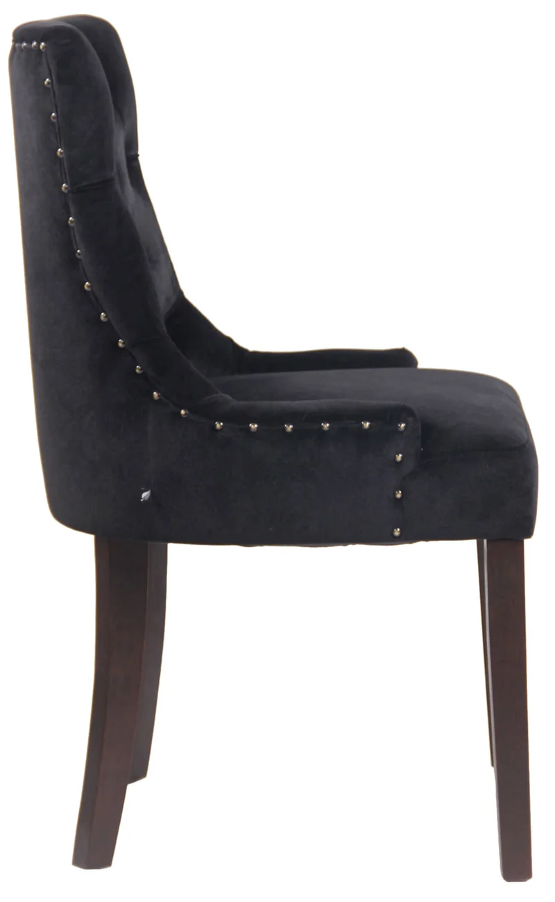 Chaise de salle à manger assise design classique boutons décoratifs en velours noir et pieds en bois marron 10_0001928